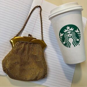 Whiting & Davis Mesh Bag Vintage Gold Plated  kiss lock Closure Mini Evening Bag